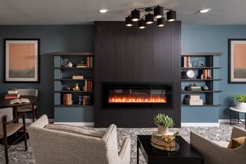 Library with fireplace